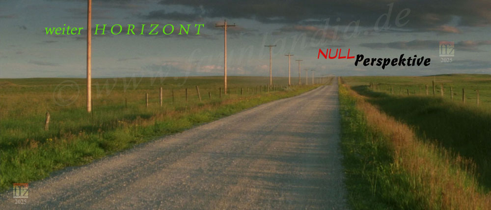 " weiter HORIZONT  -  NULL Perspektive "   ... ist ein TextBild-Werk von Knstler Frank Friedrich Zilly aus Schielberg im Schwarzwald.    Neulich erst hrte ich jemanden sagen :   "Ich komme mir vor, wie ein langsam dahinsiechender, anscheinend uninteressant gewordener Zierfisch, den man einst ungefragt ausgesetzt hat in einem mickrig kleinen und obendrein viel zu voll besetzten, viel zu warmen Aquarium. Ein Aquarium, in das heute von all den Vorbeikommenden lange schon niemand mehr staunend und voll Bewunderung hineinschaut. Ein Aquarium nmlich, bei dessen Anblick die Leute eher die Nase rmpfen. Wer wei, in welche (volldigitale) Anderswelt-Simulation der gezielt gelangweilte Betreiber des alten, noch 100% analogen (und irgendwann halt auch bel riechenden) Aquriums mittlerweile lieber ein- oder abtaucht. Und woher berhaupt kommt diese Liebe, ja regelrechte Schwche fr simulierte Schein-Welten ? Fr den billigen (An)Schein anstatt ein respektables, wrdiges Da-SEIN ? Sind wir selbst womglich gar nur kleine (universell austauschbare) 08/15-Basis-Schaltkreise in einer gewaltigen elektronischen Simulation irgendwelcher gelangweilter Aliens, die uns Millionen von Jahren an Entwicklung voraus sind ? Von artifizieller (knstlicher) Intelligenz (AI res. KI) gesteuerte Funktionseinheiten, die manches haben, sogar Sexappeal mitunter, aber eines garantiert nicht : Einen -Freien Willen-    ?  Knstler Frank Friedrich Zilly, 2. Okt. 2025
